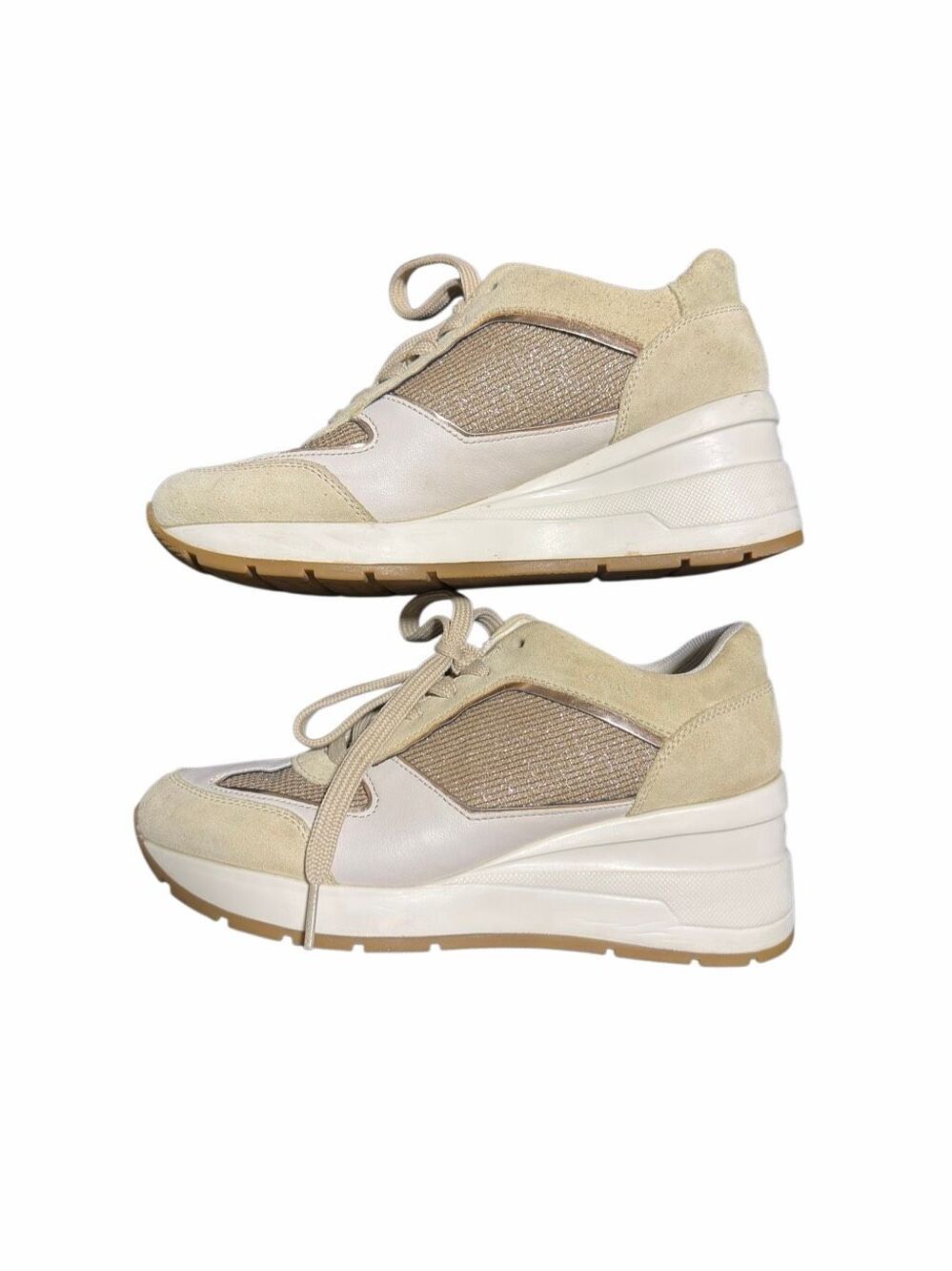 Geox Respira Zosma Tan Suede Wedge Sneakers Womens 7 Breathable 860